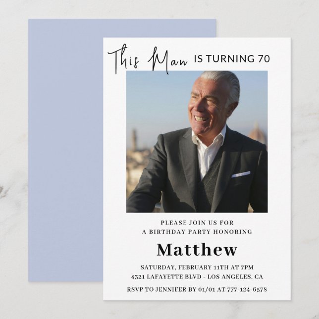Invitaciones elegantes para 70 cumpleaños Hombres  (Anverso / Reverso)