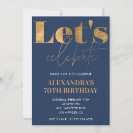 Invitaciones elegantes para 70 cumpleaños Navy Gol