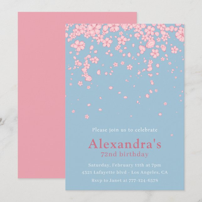 Invitaciones elegantes para 72 cumpleaños Floral R (Anverso / Reverso)