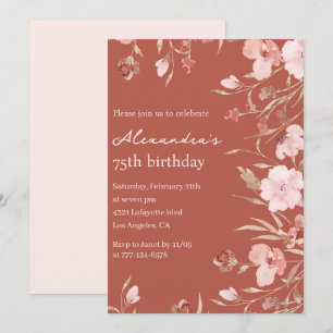 Invitaciones elegantes para 75 cumpleaños Floral C