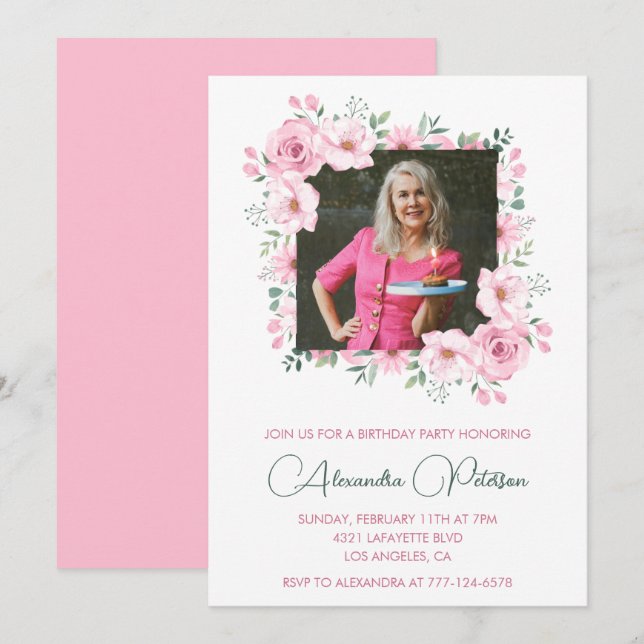 Invitaciones elegantes para 75 cumpleaños Foto Boh (Anverso / Reverso)