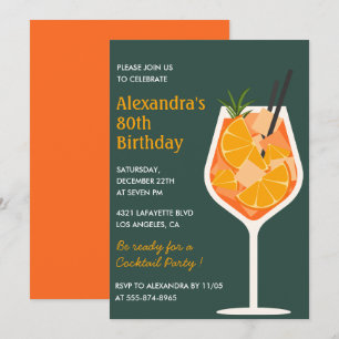 Invitaciones elegantes para 80 cumpleaños Cóctel M