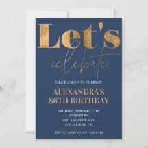 Invitaciones elegantes para 86 cumpleaños Azul Mar