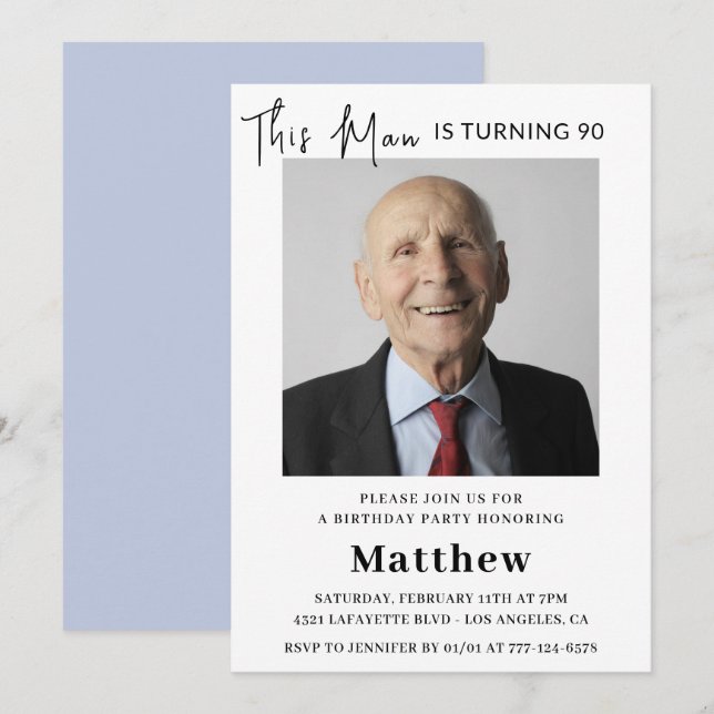 Invitaciones elegantes para 90 cumpleaños hombres  (Anverso / Reverso)
