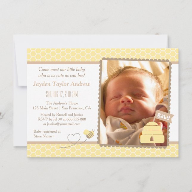 Invitaciones Elegantes para Baby Shower de Abejorr (Anverso)