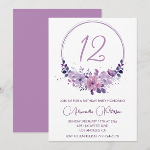 Invitaciones elegantes para cumpleaños 12 Floral P