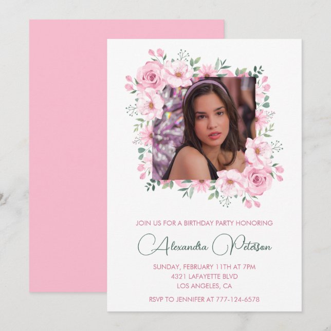Invitaciones elegantes para cumpleaños 14 Foto Boh (Anverso / Reverso)