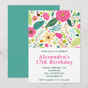 Invitaciones elegantes para cumpleaños 17 Floral C