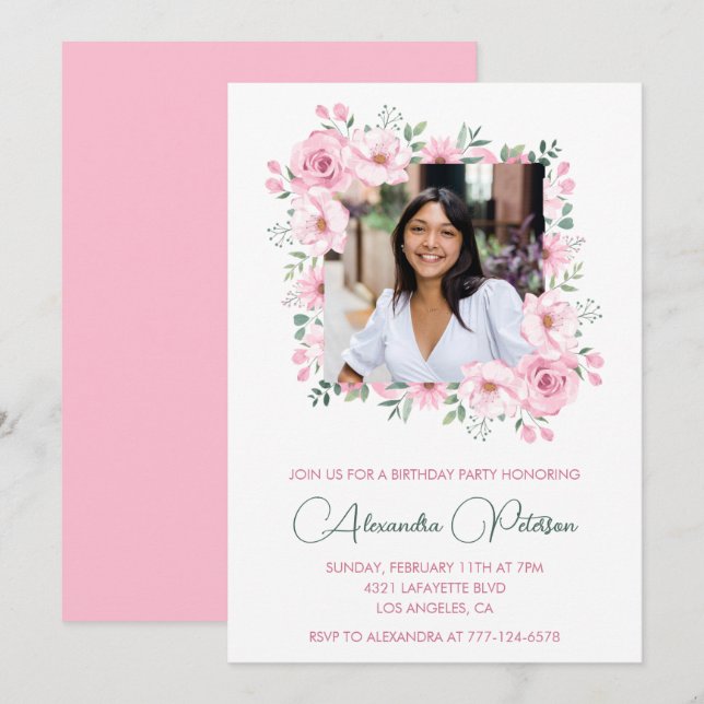 Invitaciones elegantes para cumpleaños 19 Photo Bo (Anverso / Reverso)