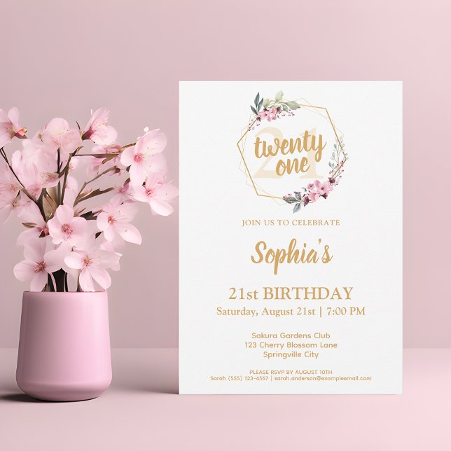 Invitaciones Elegantes para Cumpleaños 21 - Encant (Elegant 21st Birthday Invitations - Blossom into a Celebration of Elegance 🌸🎉)