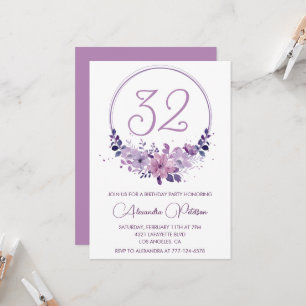 Invitaciones elegantes para cumpleaños 32 Floral P