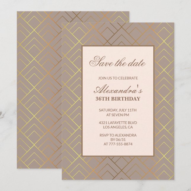 Invitaciones elegantes para cumpleaños 36 Guardar  (Anverso / Reverso)