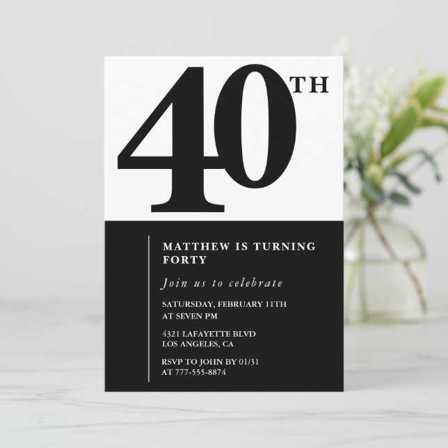 Invitaciones elegantes para cumpleaños 40 Chic Sim (Anverso de pie)