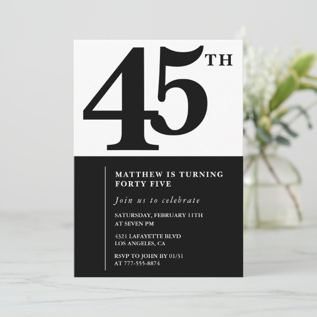 Invitaciones elegantes para cumpleaños 45 Chic Sim (Anverso de pie)