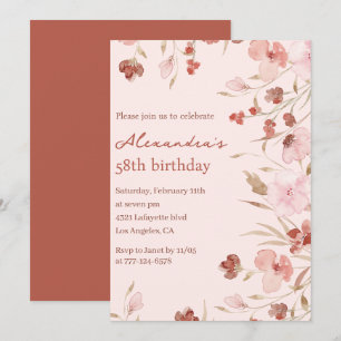 Invitaciones elegantes para cumpleaños 58 Floral C