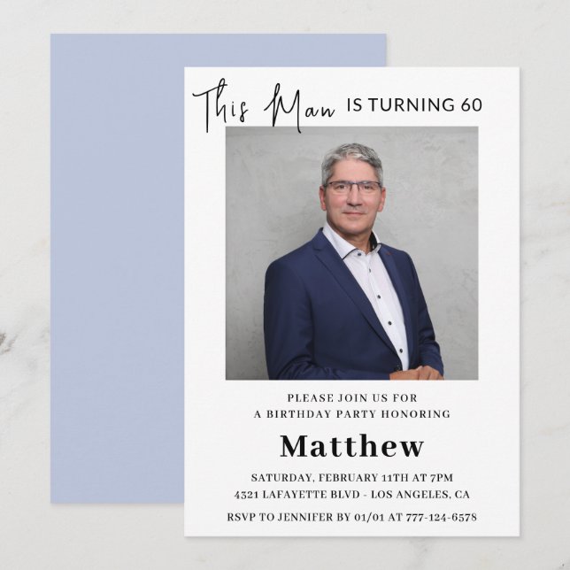 Invitaciones elegantes para cumpleaños 60 hombres  (Anverso / Reverso)