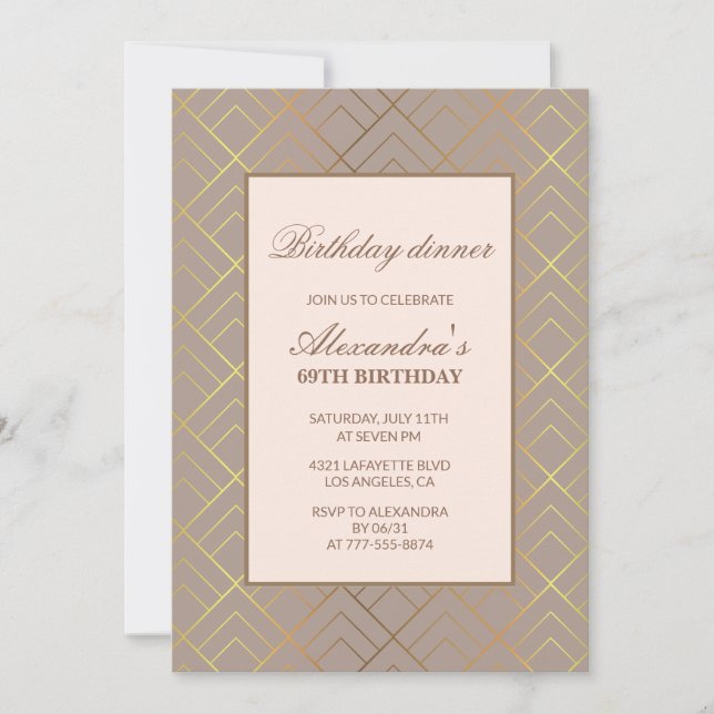 Invitaciones elegantes para cumpleaños 69 cena dor (Anverso)