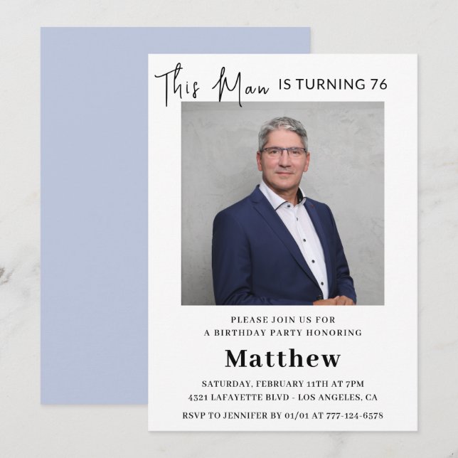 Invitaciones elegantes para cumpleaños 76 hombres  (Anverso / Reverso)