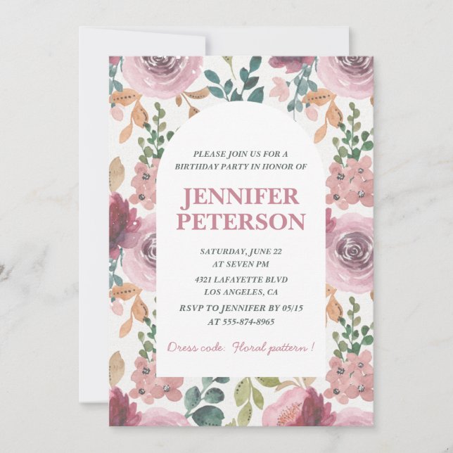 Invitaciones elegantes para cumpleaños 81 Floral B (Anverso)