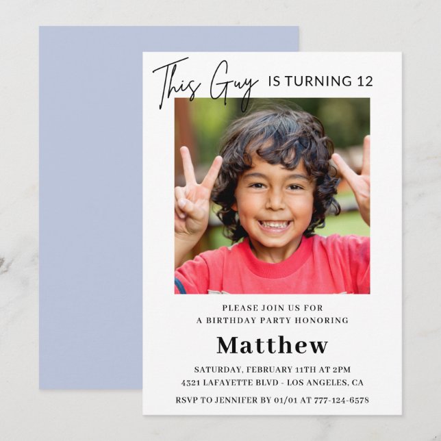 Invitaciones elegantes para cumpleaños número 12 N (Anverso / Reverso)