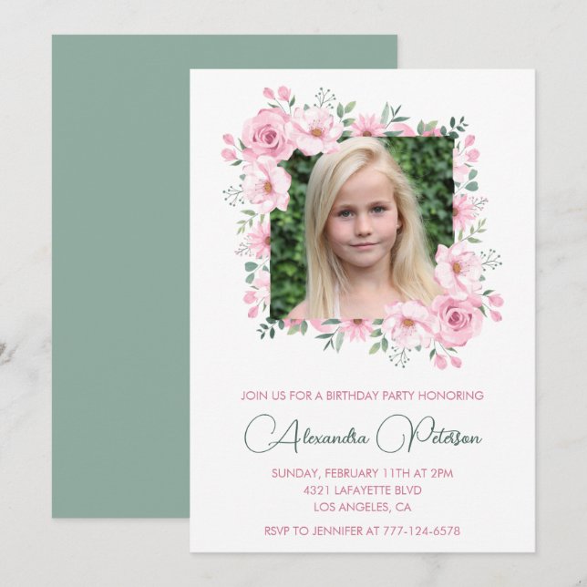 Invitaciones elegantes para cumpleaños número 12 P (Anverso / Reverso)