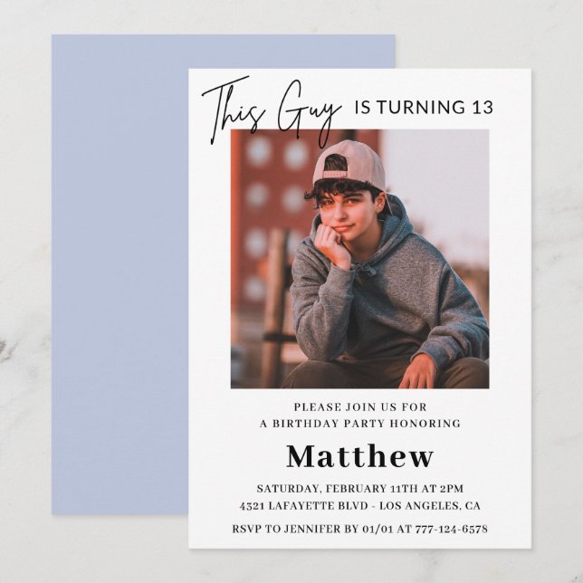 Invitaciones elegantes para cumpleaños número 13 N (Anverso / Reverso)