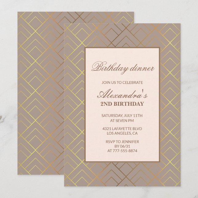 Invitaciones elegantes para cumpleaños número 2 Ce (Anverso / Reverso)
