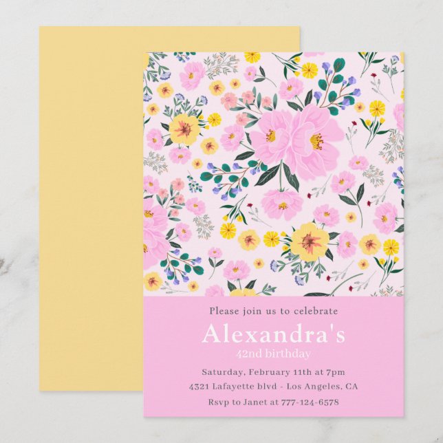 Invitaciones elegantes para cumpleaños número 42 F (Anverso / Reverso)