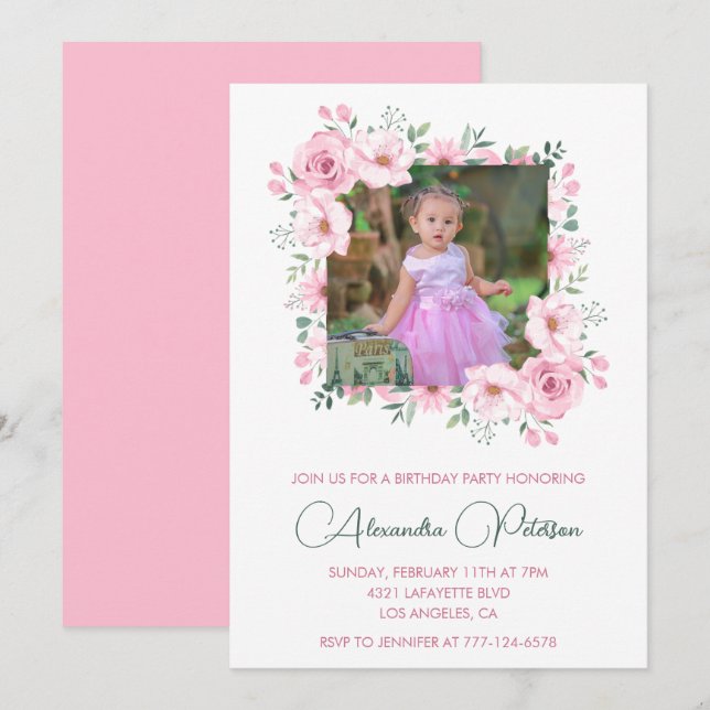Invitaciones elegantes para cumpleaños número 4 Fo (Anverso / Reverso)