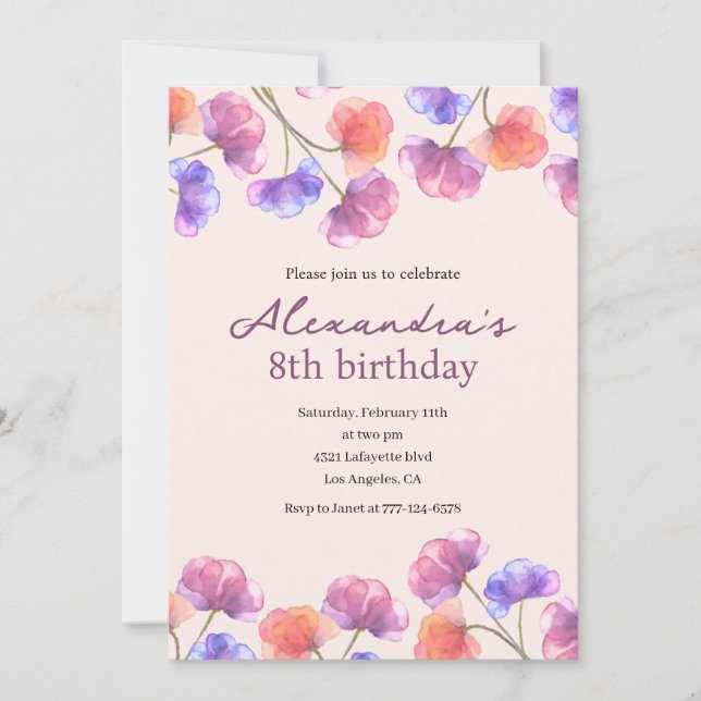 Invitaciones elegantes para cumpleaños número 8 Bo (Anverso)