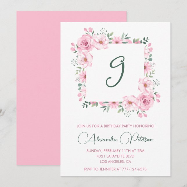 Invitaciones elegantes para cumpleaños número 9 Fl (Anverso / Reverso)