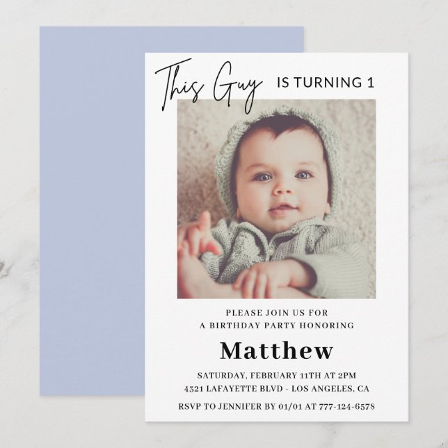 Invitaciones elegantes para el 1er cumpleaños Niño (Anverso / Reverso)