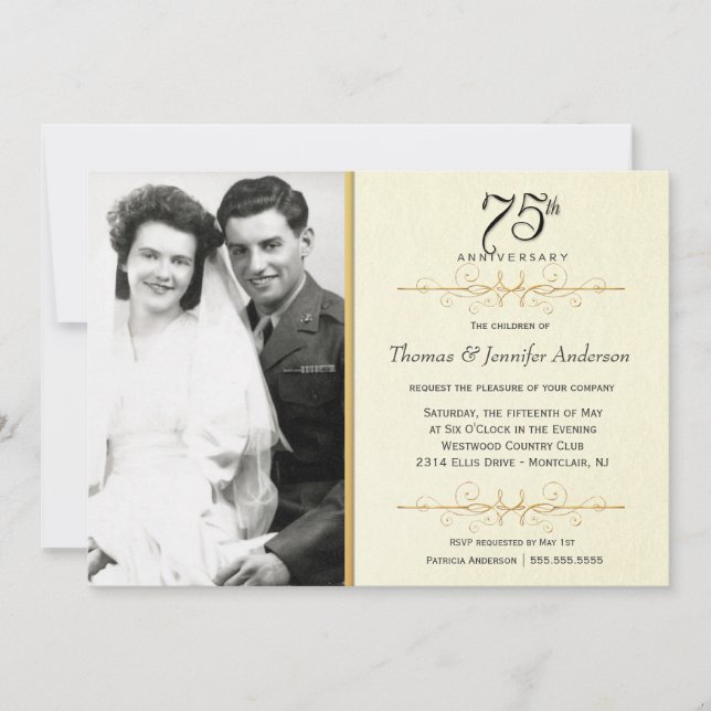 Invitaciones elegantes para el 75º aniversario con (Anverso)