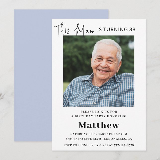 Invitaciones elegantes para el 88 cumpleaños Hombr (Anverso / Reverso)