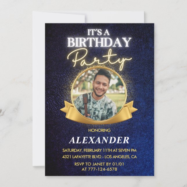 Invitaciones elegantes para el cumpleaños 34 de ho (Anverso)