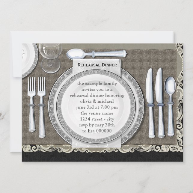 Invitaciones elegantes para la cena de ensayo de b (Anverso)