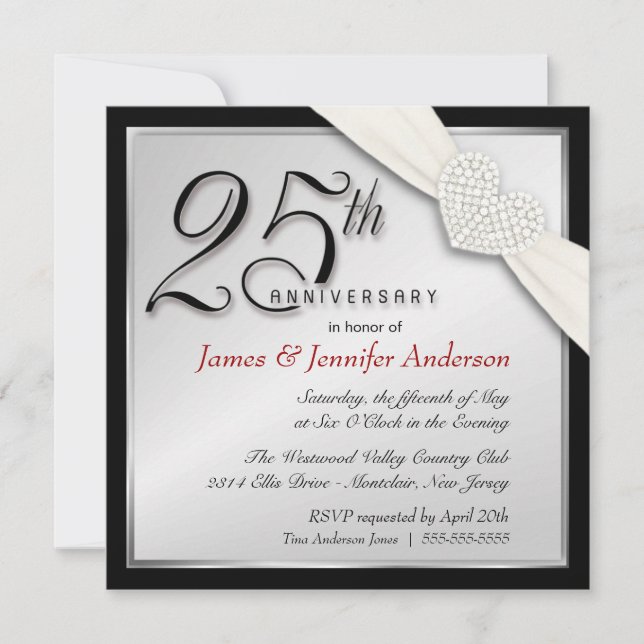 Invitaciones elegantes para la fiesta del 25 anive (Anverso)