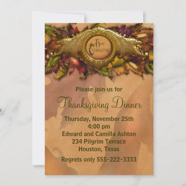 Invitaciones elegantes para una cena de Acción de  (Anverso)