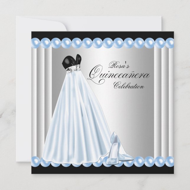 Invitaciones Elegantes Perla Azul Bebé para Quince (Anverso)