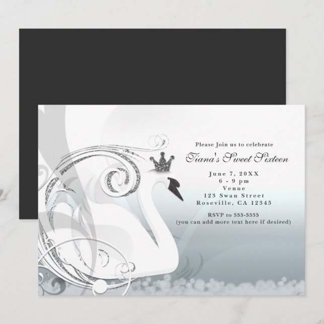Invitaciones elegantes plata y blanco de la prince (Anverso / Reverso)