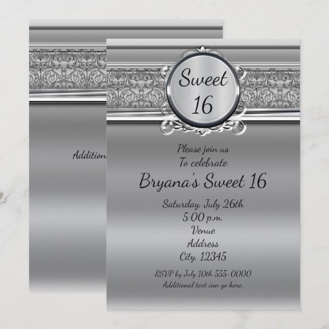 Invitaciones elegantes plateadas con emblema para  (Anverso / Reverso)