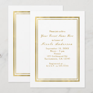 Invitaciones elegantes y chic de oro con hoja de p