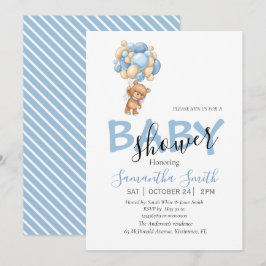 invitaciones en blanco azul de oso de peluche