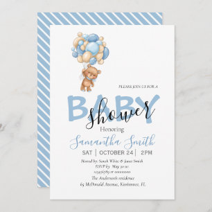 invitaciones en blanco azul de oso de peluche