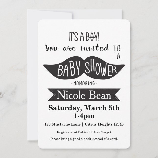 Invitaciones en blanco y negro de Baby Shower de b (Anverso)