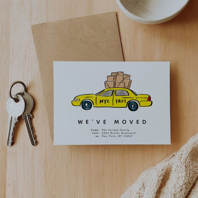 Invitaciones en movimiento de taxis amarillos de N (New York City Bright Yellow Taxi Moving Announcement Cards)