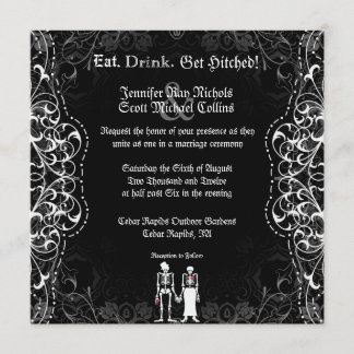 Invitaciones esqueléticas góticas de novia y del