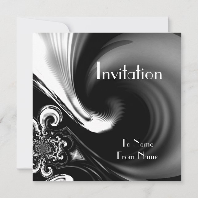 Invitaciones estilo abstracto metal negro y blanco (Anverso)