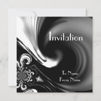 Invitaciones estilo abstracto metal negro y blanco