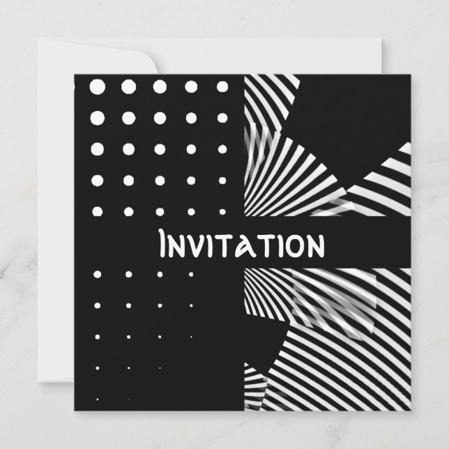 Invitaciones Estilo negro y blanco franja de punto (Anverso)